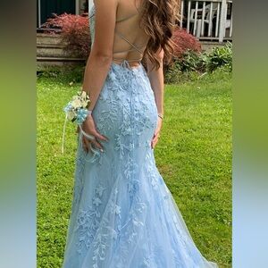 Chic Light Blue Floral Lace Prom Dress